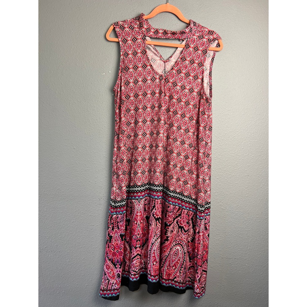 Studio JPR Red Paisley Geometric Keyhole Choker Sleeveless Flowy Dress Large
